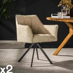 Univers Déco·Design Contemporain|Chaises Avec Accoudoirs|Melbourne Fauteuil pivotant de table en bouclette sable (lot de 2)