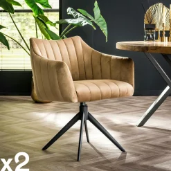 Chaises Avec Accoudoirs|Chaises Contemporaines|Melbourne Fauteuil pivotant de table en velours gris à larges bandes (lot de 2)