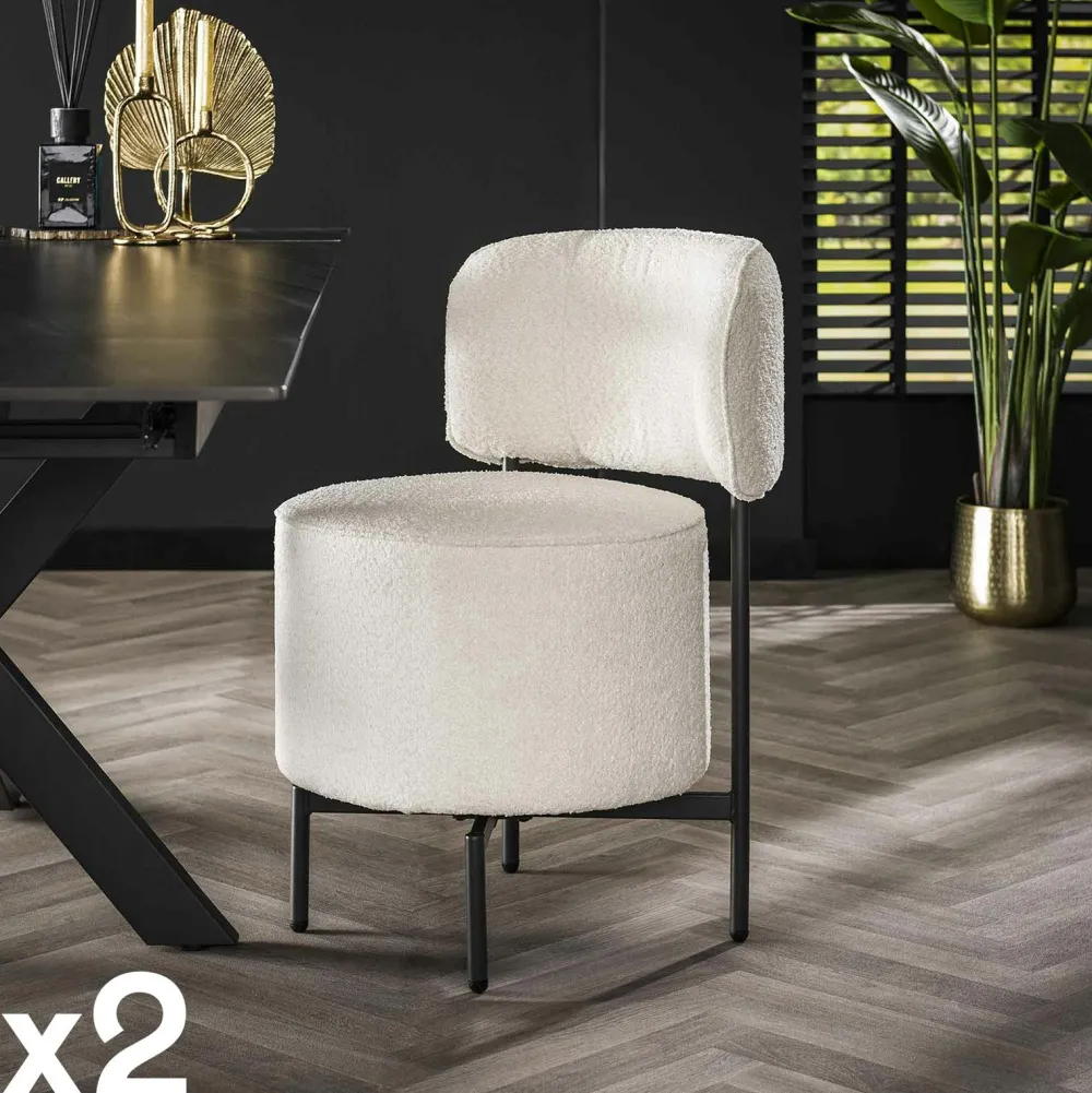 Univers Déco·Design Contemporain|Chaises Contemporaines|GALWAY Fauteuil pivotant rond en bouclette grise (lot de 2)