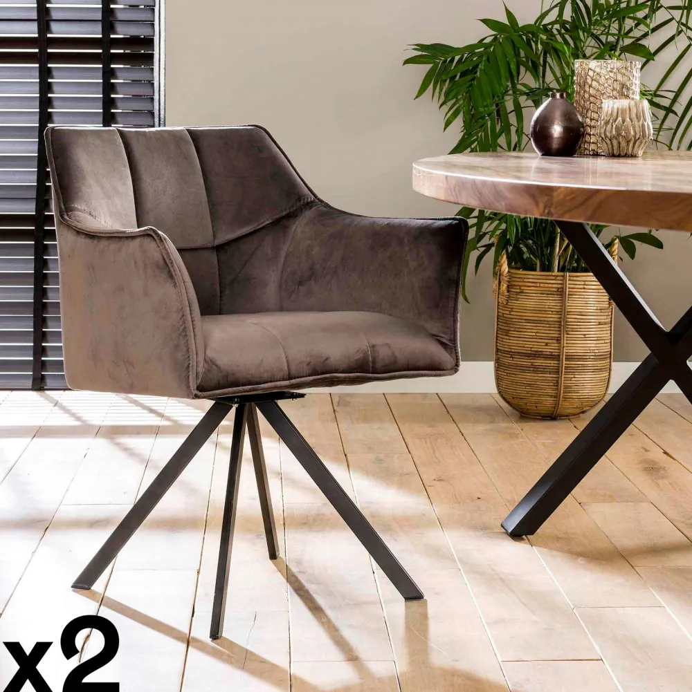 Meubles De Cuisine·Chaises|Fauteuils En Tissu|Melbourne Fauteuil pivotant velours gris pied étoile (lot de 2)