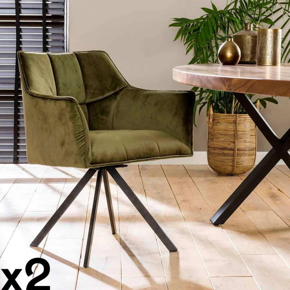 Univers Déco·Design Contemporain|Fauteuils En Tissu|Melbourne Fauteuil pivotant velours beige pied étoile (lot de 2)