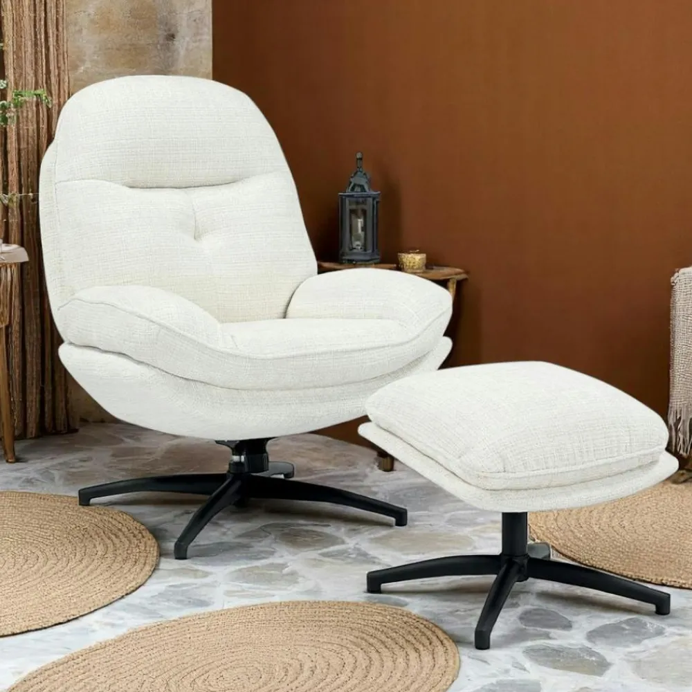 Univers Déco·Design Contemporain|Fauteuils En Tissu|Melbourne Fauteuil pivotant velours beige pied étoile (lot de 2)