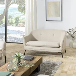 Fauteuils En Tissu|Chaises Bouclettes|TIM Fauteuil rond blanc tissu bouclette