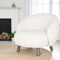 Fauteuils En Tissu|BERLIN Fauteuil rond contemporain en peau de mouton synthétique