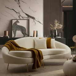 Fauteuils En Tissu|LUCCA Fauteuil rond écru - pieds dorés