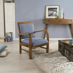 Fauteuils En Tissu|DIKA Fauteuil Teck assise tissu coton motifs feuilles rétro années 50. Dim: 61x63x81cm