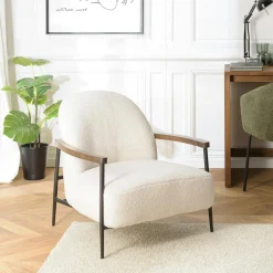 Fauteuils En Tissu|Chaises Bouclettes|TIM Fauteuil tissu bouclette blanc écru