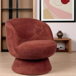 Fauteuils En Tissu|IENA Fauteuil vert pivotant - tissu chenille, style rétro