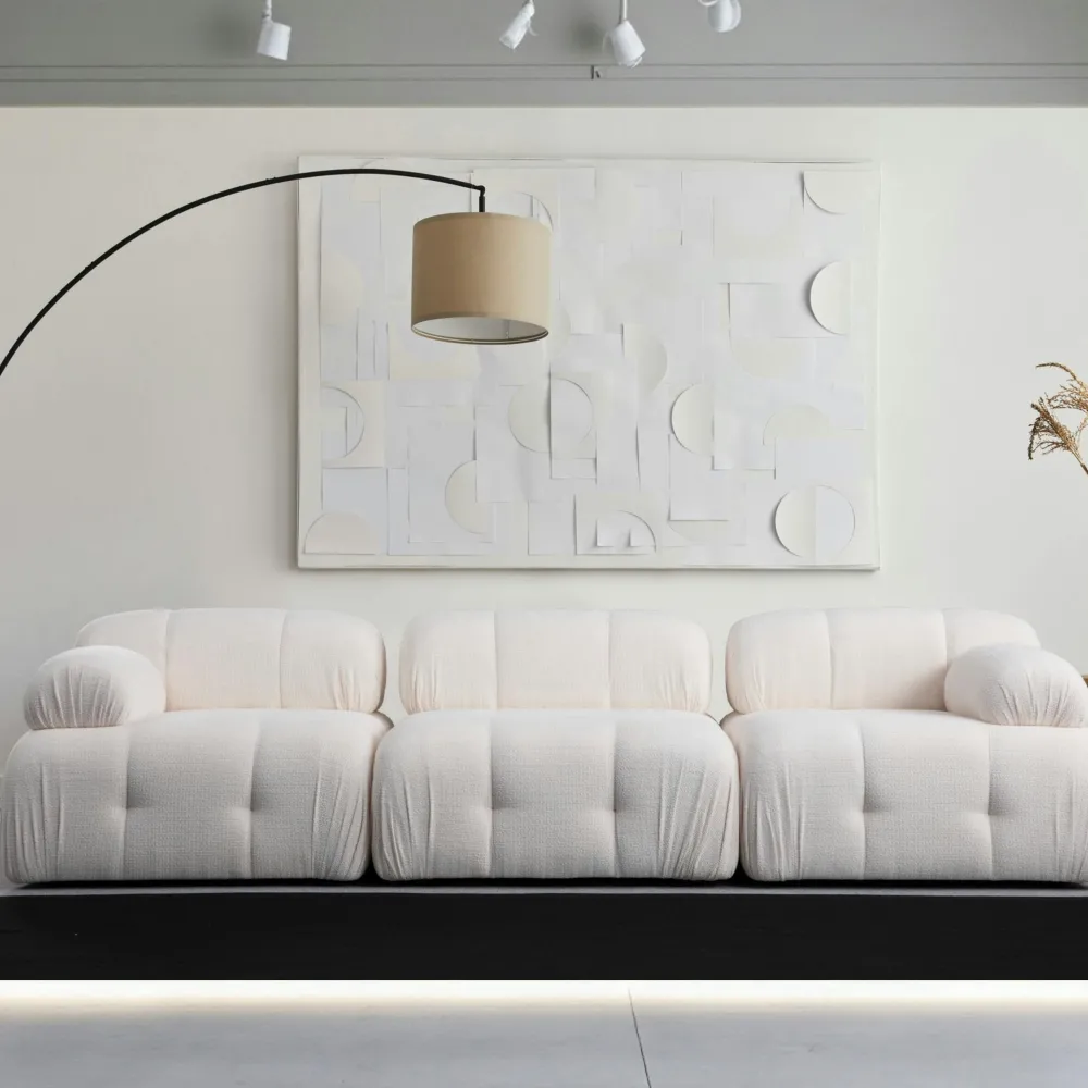 Canapés En Tissu|ICA Grand canapé 3 places modulable blanc, assise profonde