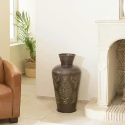 Vases|NADOR Grand vase brun patiné motifs orientaux dorés H70 cm