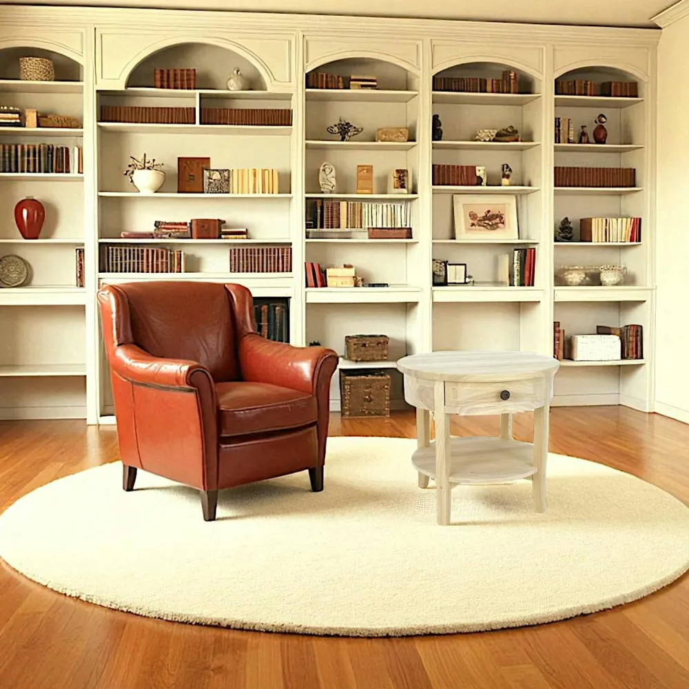 Bouts De Canapé En Bois|Tradition Guéridon rond 1 tiroir bois hévéa