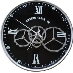 Horloges| Horloge engrenages argent fond noir Boston