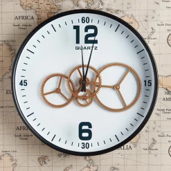 Horloges| Horloge engrenages or fond blanc