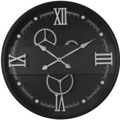 Horloges| Horloge murale noire et argent avec chiffres romains