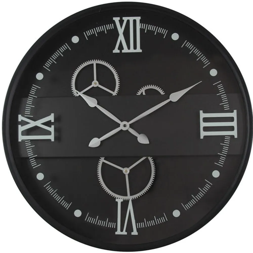 Horloges| Horloge murale noire et argent avec chiffres romains