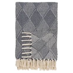 Textile·Plaids / Jetés|FALLON Jeté de canapé bleu marine motif losanges - 130x180 cm