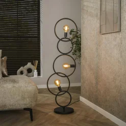 Lampadaires|TRIBECA Lampadaire de salon noir – 5 anneaux design