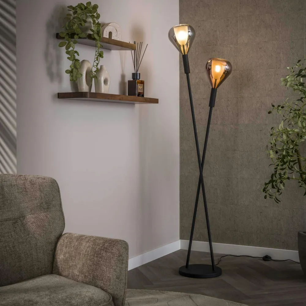 Lampadaires|Niagara Lampadaire design tiges croisées, 2 abat-jour gouttes