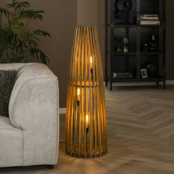 Lampadaires|Lucknow Lampadaire en bois de manguier forme organique 3 lampes