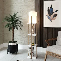 Lampadaires|KILIS Lampadaire moderne décoratif avec étagères effet bois clair