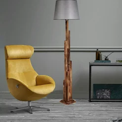 Lampadaires|ANZIO Lampadaire salon en bois sculpté abat-jour beige