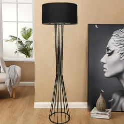 Lampadaires|SINOP Lampadaire salon moderne chic noir, abat-jour tissu