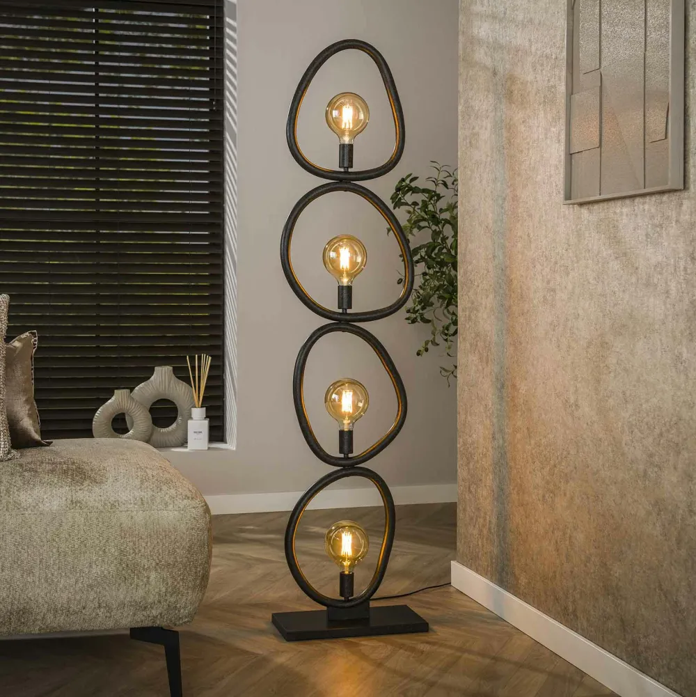 Lampadaires|TRIBECA Lampadaire salon noir – forme galet, 4 ampoules