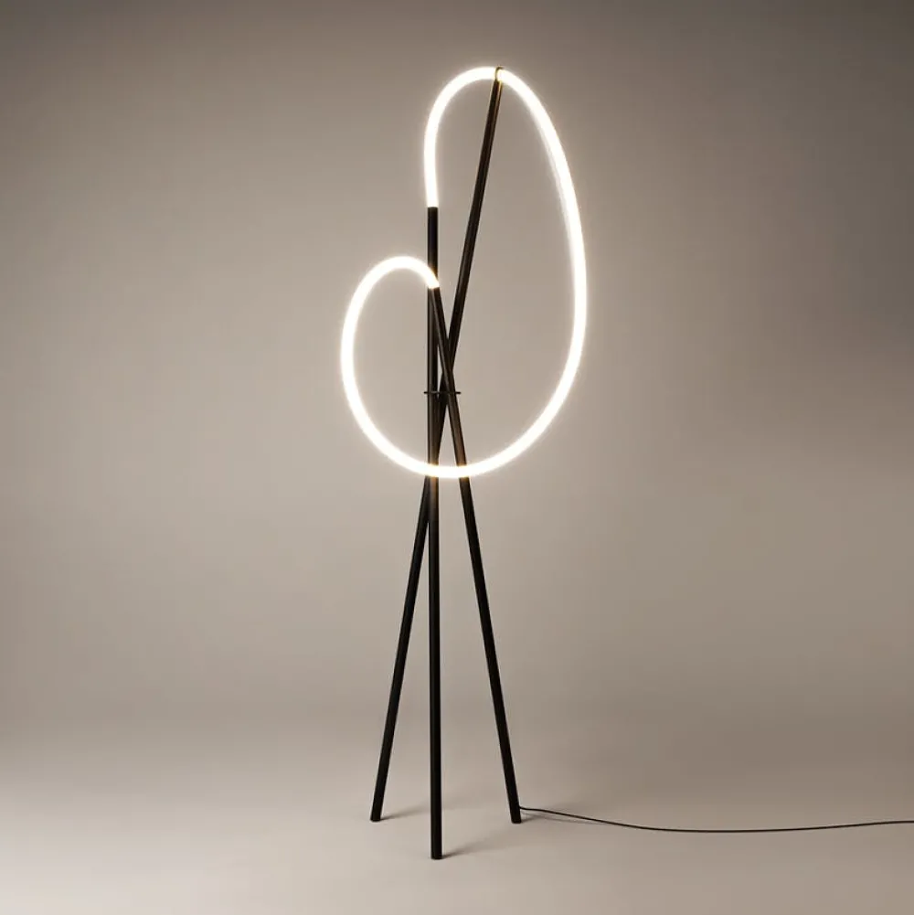 Lampadaires|AURORA Lampadaire tige LED noir avec 1 tube lumineux