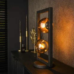 Lampes À Poser·Lampe Style Industriel|Niagara Lampe à poser avec cadre 2 abat-jour en verre déformé