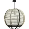 Suspensions / Lustres| Lampe boule noire rotin et tissu