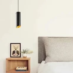 Suspensions / Lustres|SILE Lampe de chevet suspendue noire mat, forme cylindre