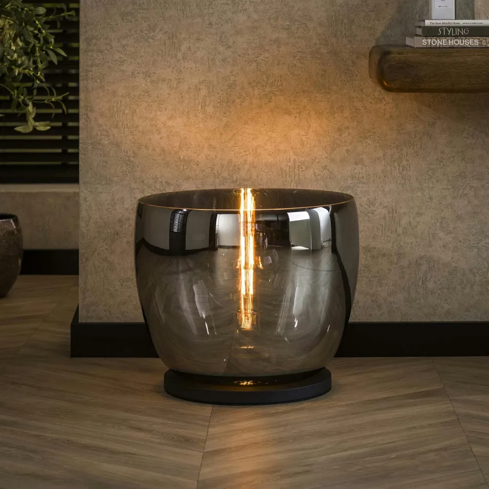 Lampadaires|Niagara Lampe de salon moderne avec vasque en verre ambré 27 cm