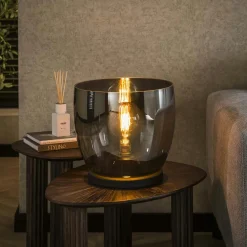 Lampadaires|Niagara Lampe de salon moderne avec vasque en verre gris fumé 32 cm