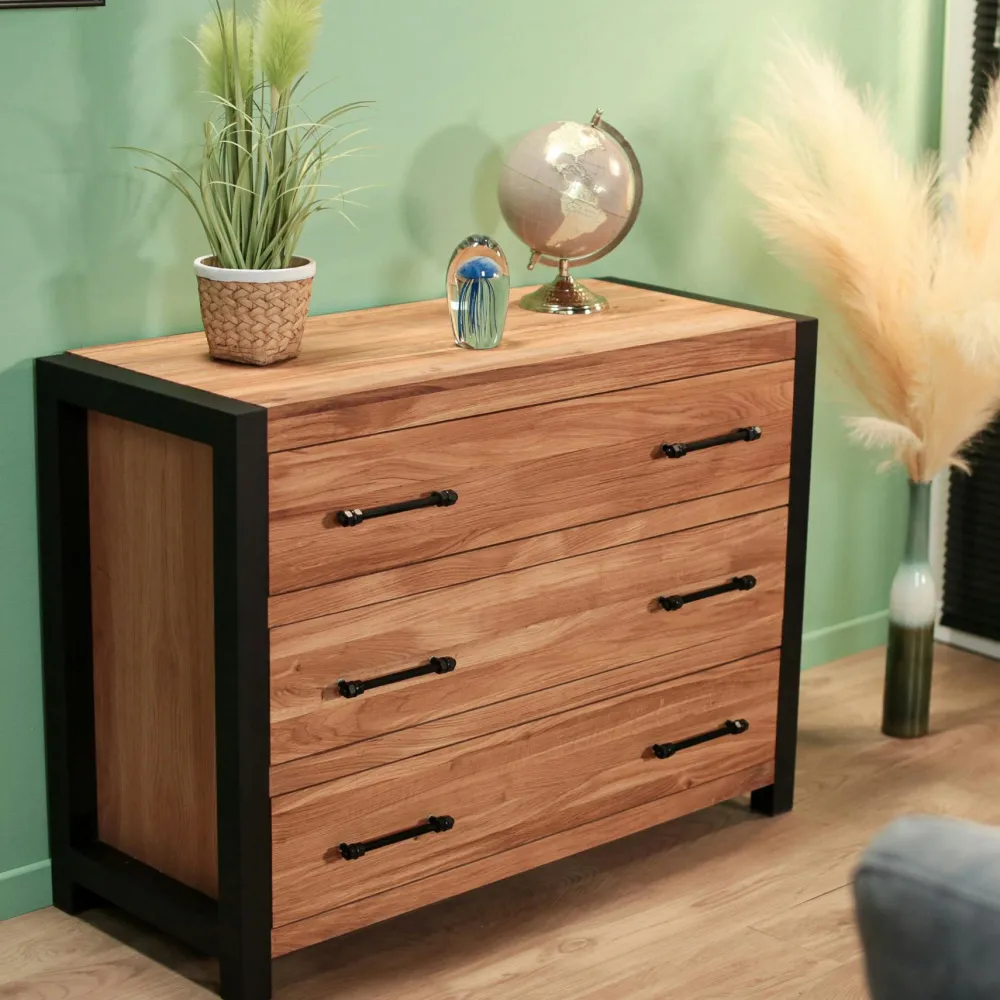 Lits Industriels|Lits 2 Places|FERSCOTT 2 Lit 2 personnes en bois de chêne et métal 160 cm