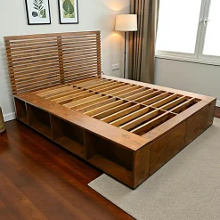 Lits 2 Places|New Orléans Lit 2 places Hévéa avec 2 tiroirs et 8 niches pour couchage 140x190 142x196x109cm NEW ORLEANS