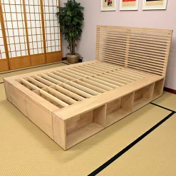 Lits 2 Places|New Orléans Lit 2 places Hévéa avec 2 tiroirs et 8 niches pour couchage 180x200 182x204x109cm NEW ORLEANS