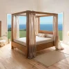 Lits 2 Places|VERBIER Lit baldaquin cadre 180 cm en bois – style naturel