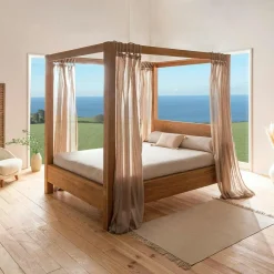 Lits 2 Places|VERBIER Lit baldaquin cadre 180 cm en bois – style naturel