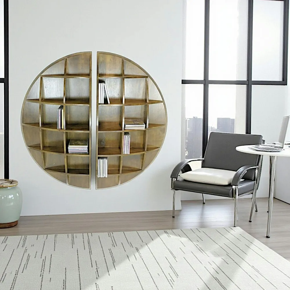 Meubles De Salon·Etagères Murales|Meubles De Rangement·Etagères Murales|Maori Lot de 2 étagères murales demi cercle hévéa 48,6x20x97,2cm