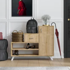 Meubles D'Entrée·Vestiaires|Meubles D'Entrée·Vestiaires / Meubles À Chaussures|MARFA Meuble à chaussures design effet bois, forme escalier