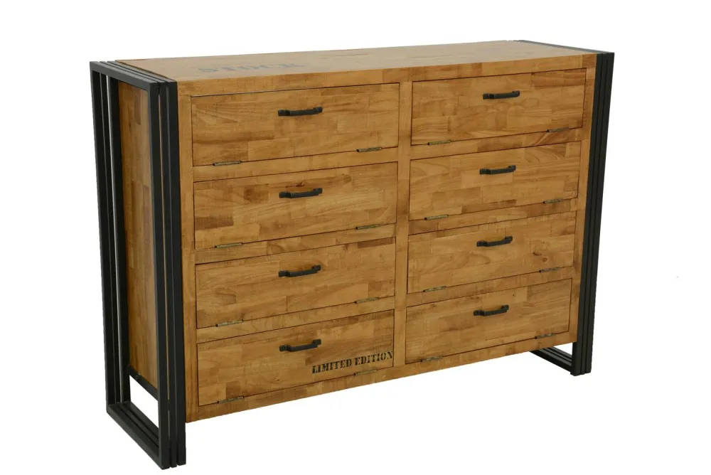 Meubles D'Entrée·Vestiaires|Meubles D'Entrée·Vestiaires / Meubles À Chaussures|Docker Meuble à chaussures hévéa recyclé naturel et métal noirci 8 tiroirs 132X40X91cm