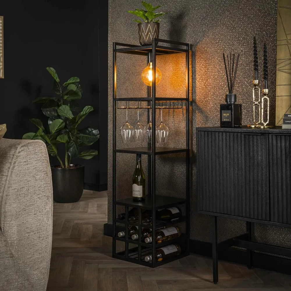 Lampes À Poser·Lampe Style Industriel|Lampadaires|RALF Meuble bar éclairé avec emplacement bouteilles et verres