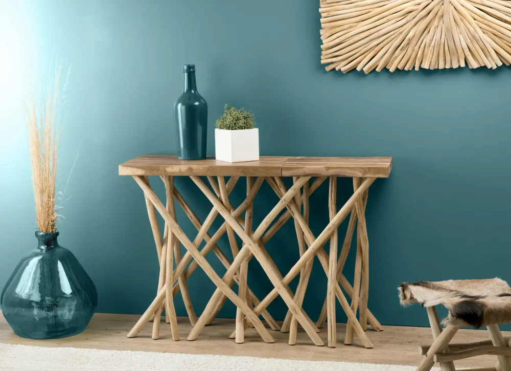 Univers Déco·Scandinave Hygge|Univers Déco·Globe-Trotter|Jaipur Meuble console bois flotté teck 120x39 cm