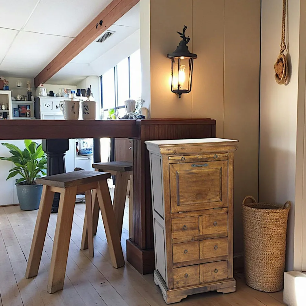 Meubles De Rangement·Petits Meubles De Rangement|Tradition Meuble de rangement Hévéa 1 porte à battant, 6 tiroirs, 1 élément coulissant 55x40x108cm