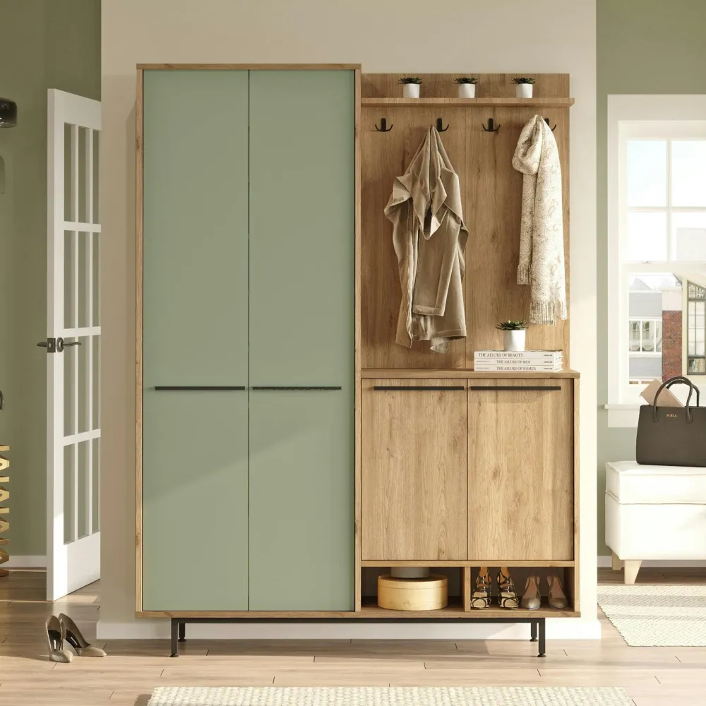 Meubles D'Entrée·Portemanteaux|Meubles D'Entrée·Vestiaires|JENA Meuble d'entrée avec rangement - anthracite et effet chêne