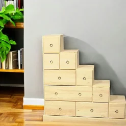 Bibliothèques En Bois|Bibliothèques En Bois|Maori Meuble Escalier "côté droit" Hévéa 10 tiroirs 98x30x102cm