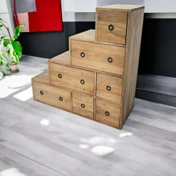 Bibliothèques En Bois|Bibliothèques En Bois|Maori Meuble escalier double face 7 tiroirs hévéa 88x35x88cm