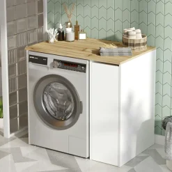 Meubles De Salle De Bains·Rangement Salle De Bains|MARFA Meuble pour machine à laver blanc avec rangement