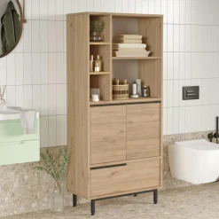 Meubles De Salle De Bains·Rangement Salle De Bains|JENA Meuble salle de bains moderne effet bois - 3 portes