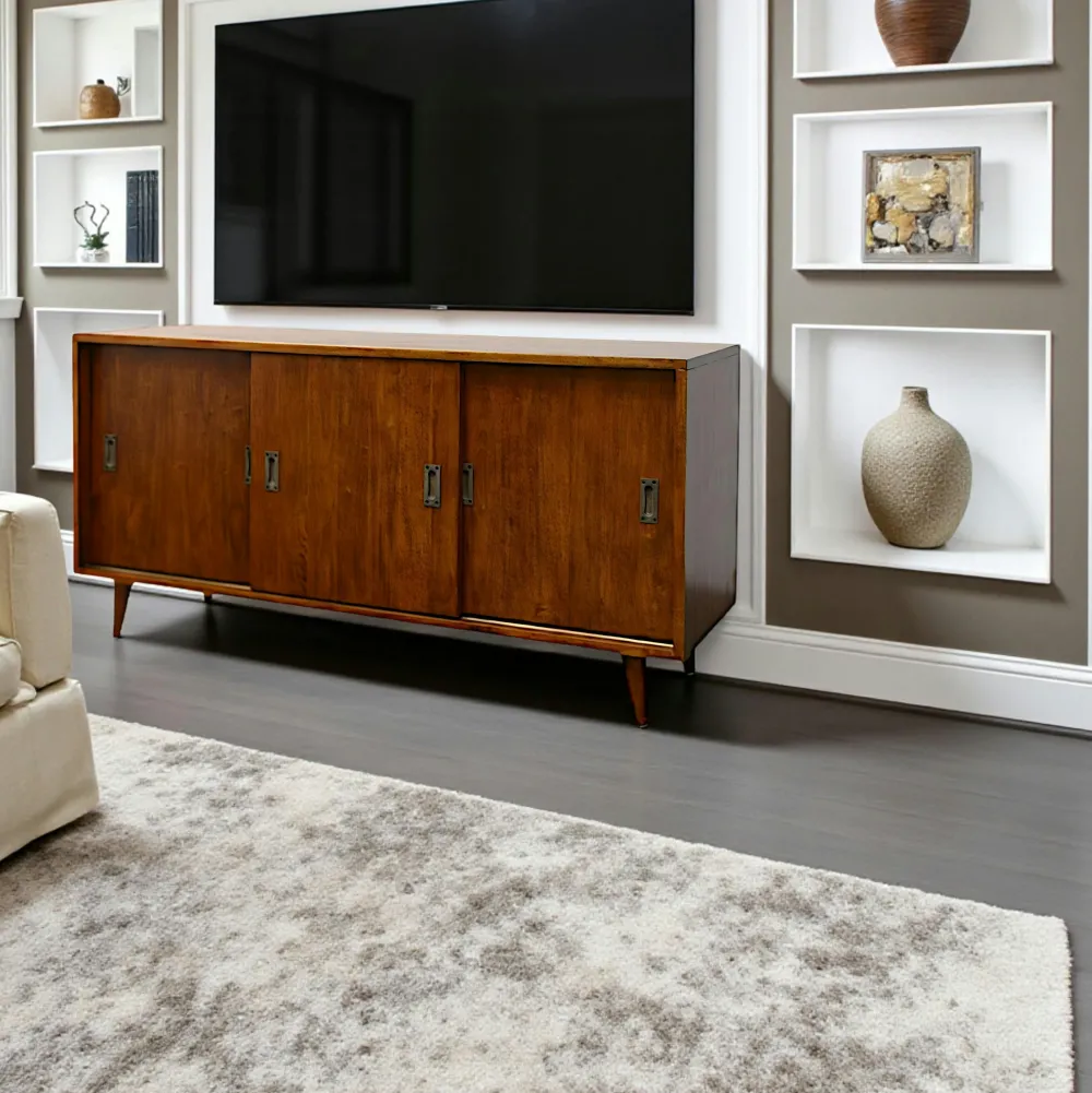 Meubles Tv Vintage|Meubles Tv En Bois|Sixties Meuble TV / Buffet Hévéa 3 portes coulissantes 140x45x74cm